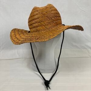 Billabong Tides Straw Lifeguard Hat Mens Brown Seagrass Wide Brim Chin Strap Sun